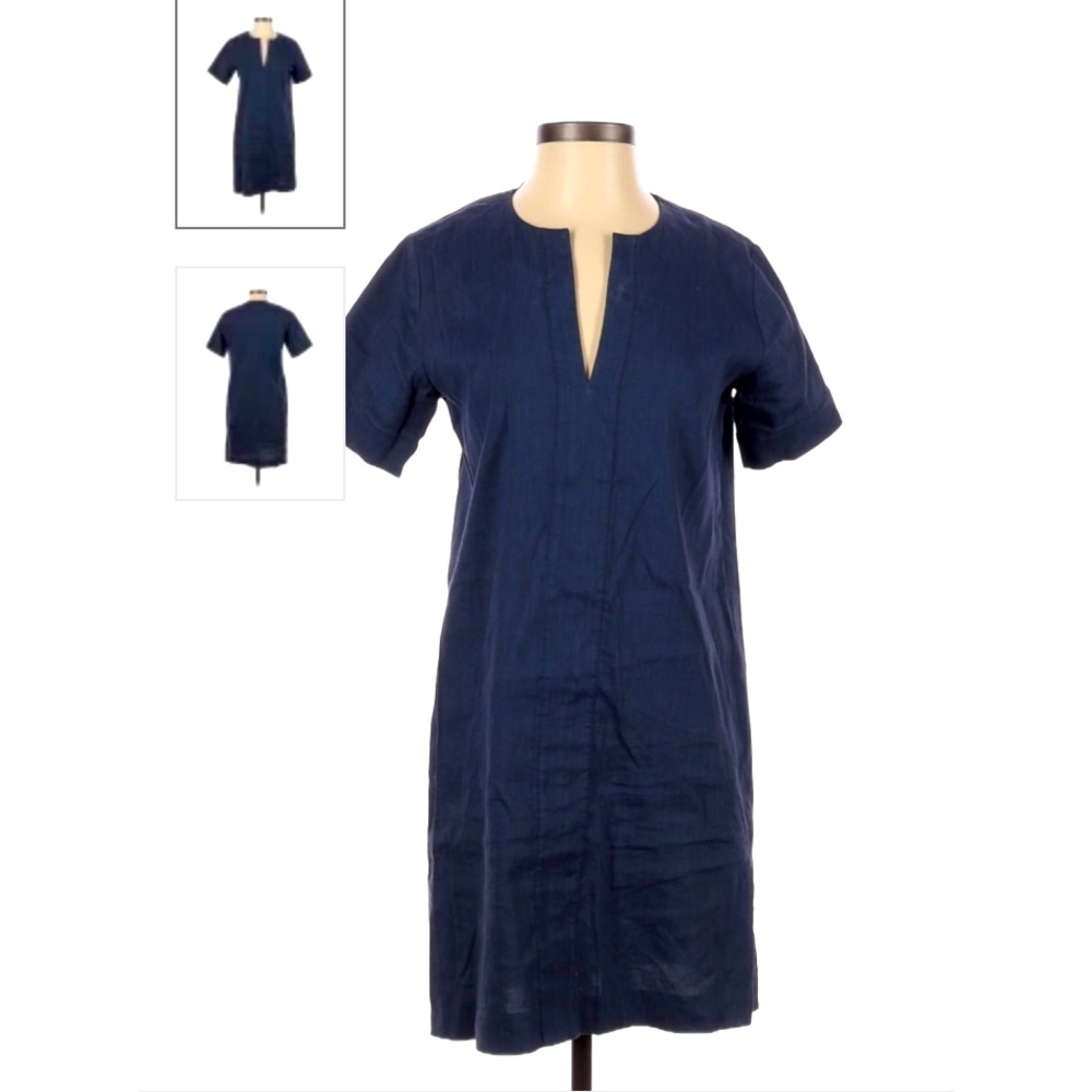 Theory, V-neck navy linen dress